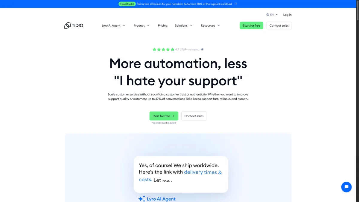 Tidio dashboard screenshot