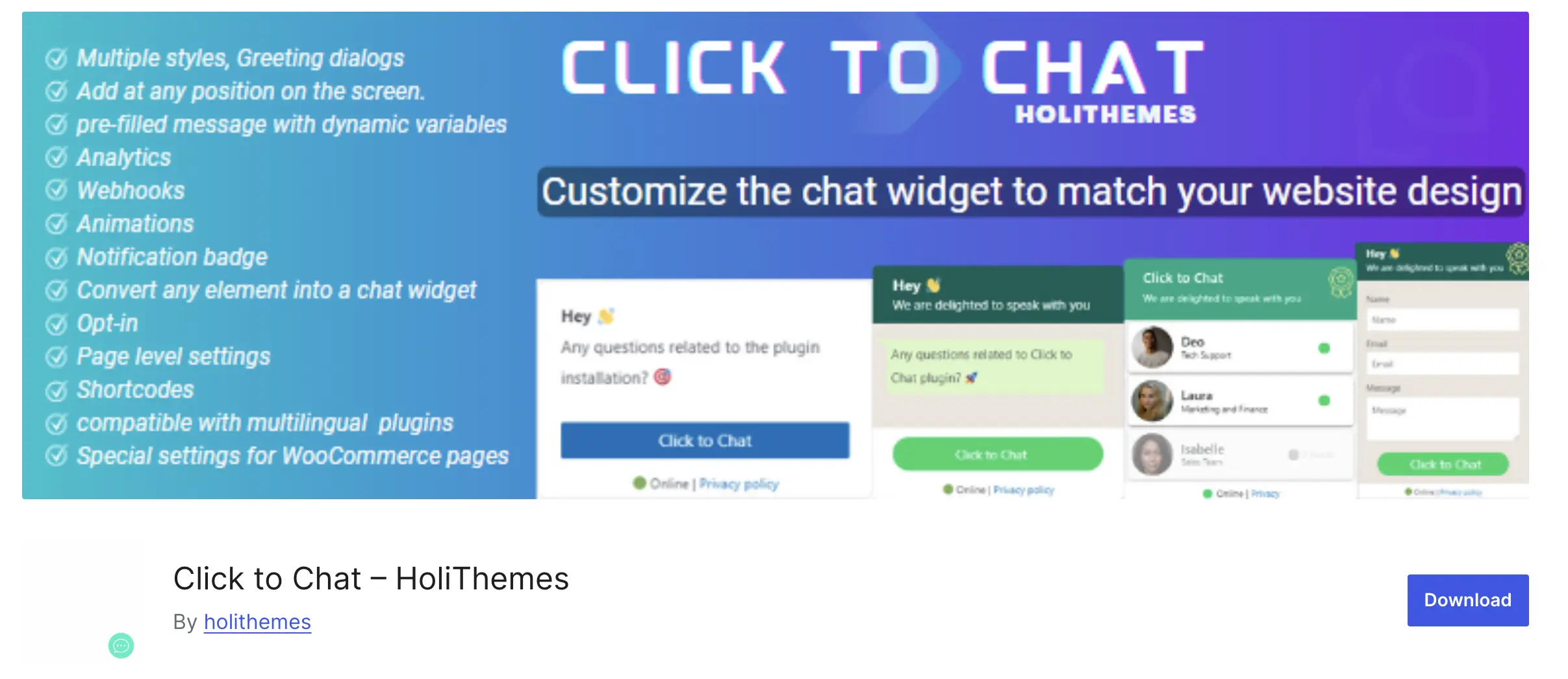 Click to Chat plugin wordpress