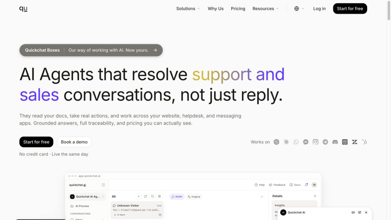 Quickchat AI homepage
