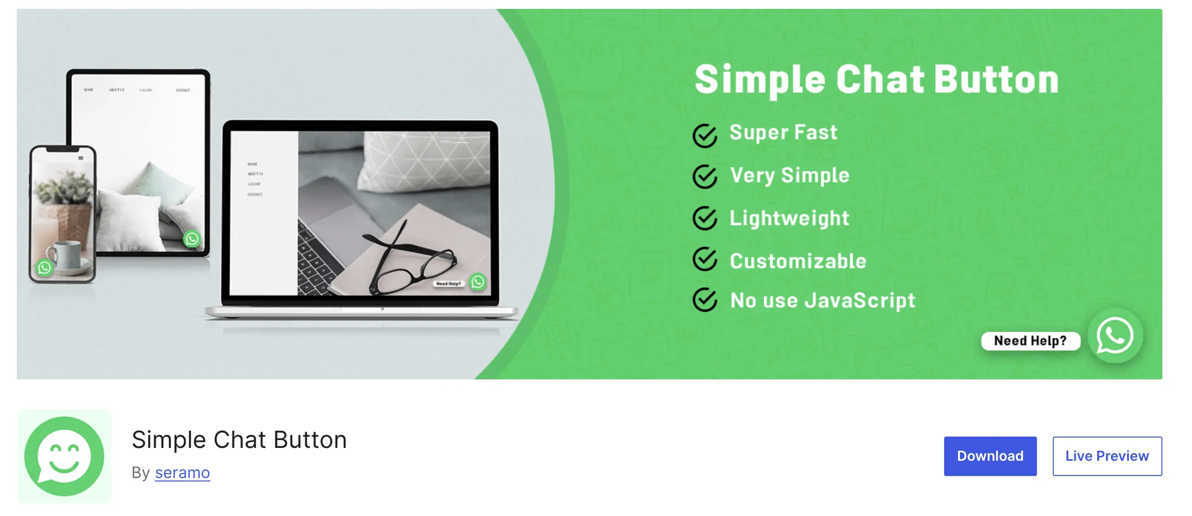 Simple Chat Button WP plugin page