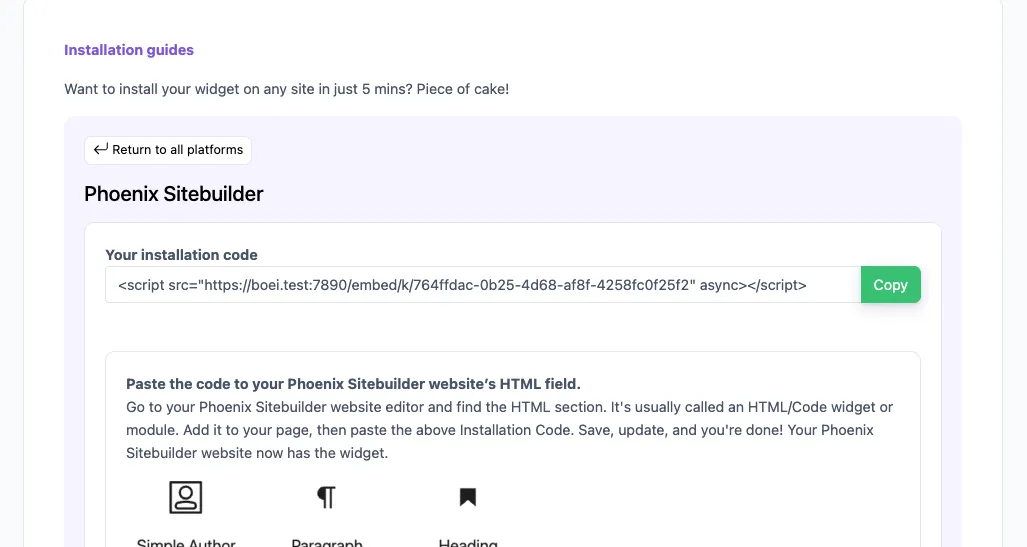 Install tab - Phoenix