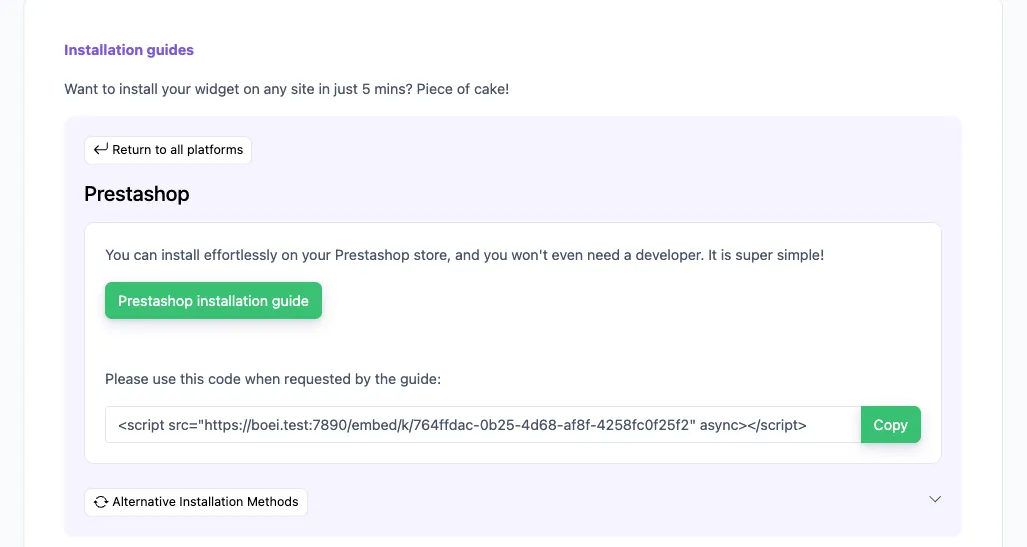 Install tab - Prestashop