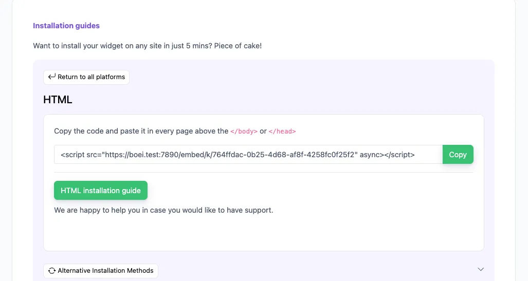 Install tab - HTML / Script