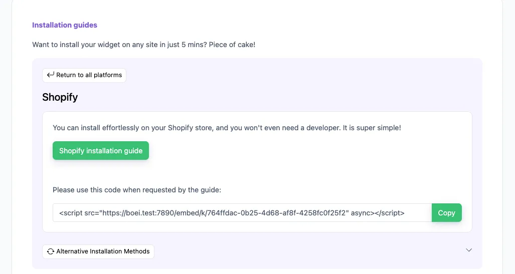 Install tab - Shopify