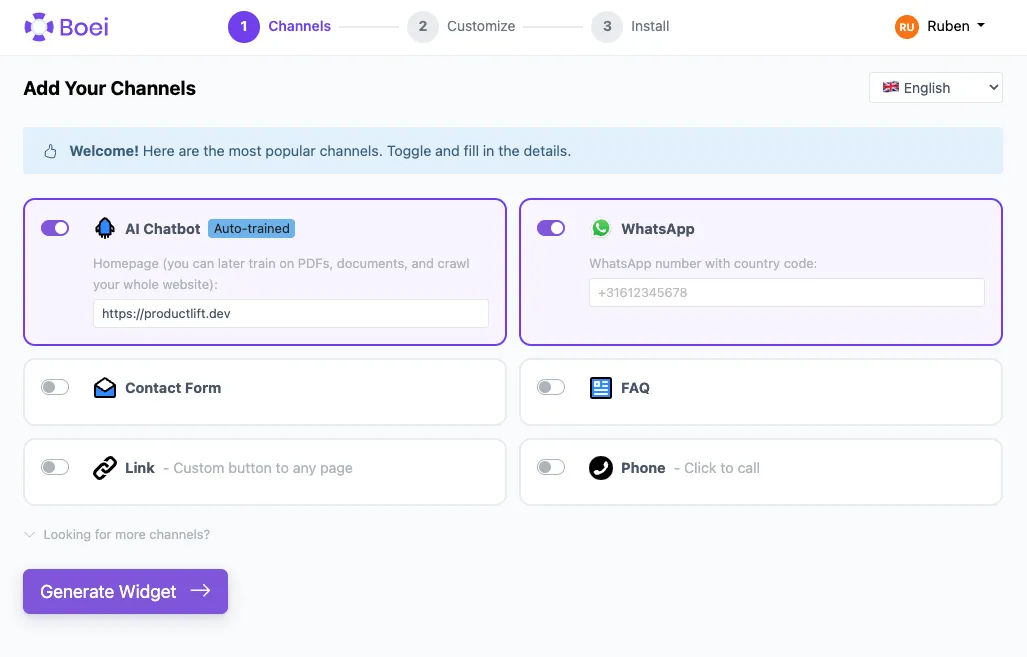 Onboarding channel selection