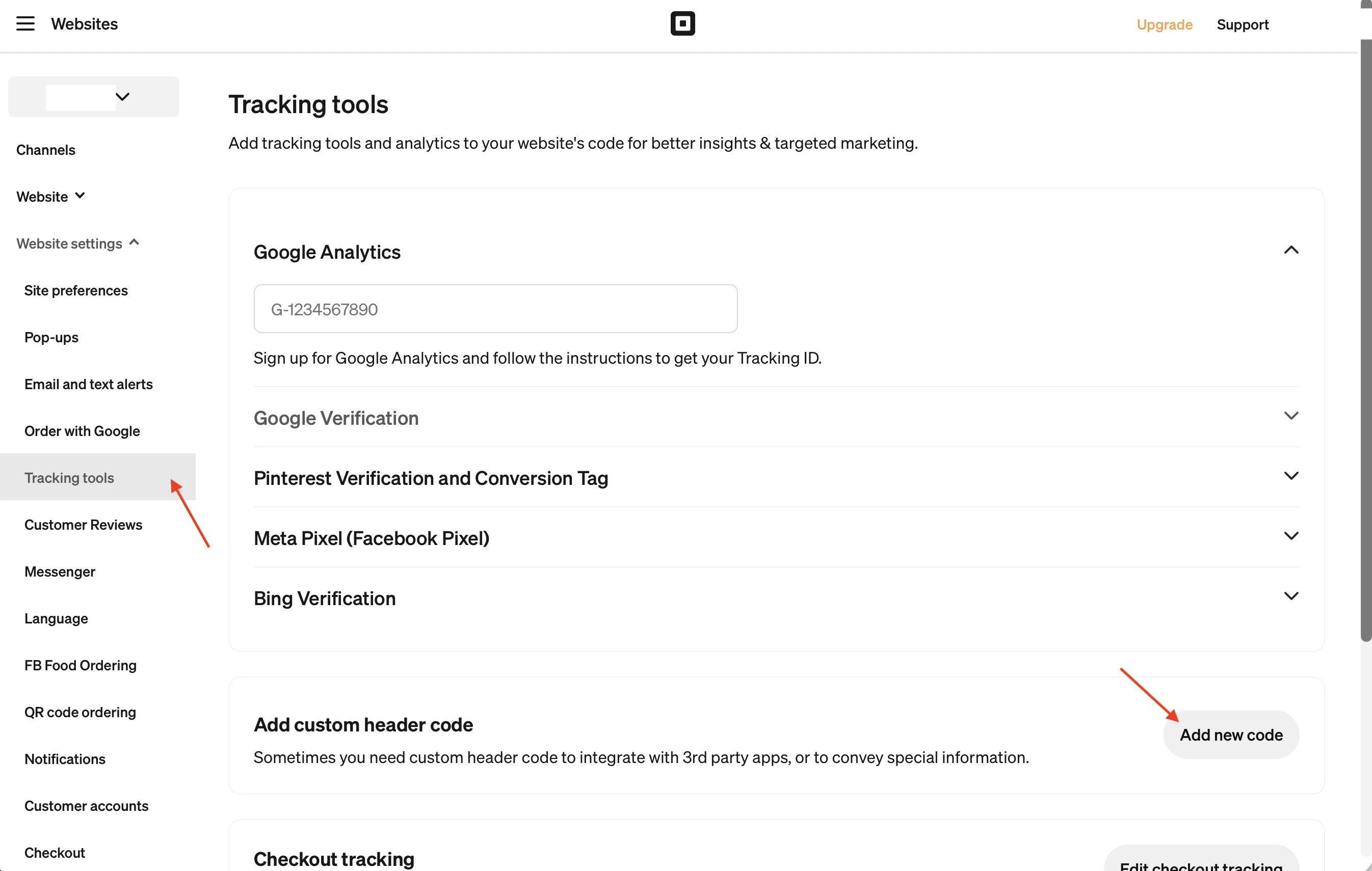 Open Tracking tools in Square Online
