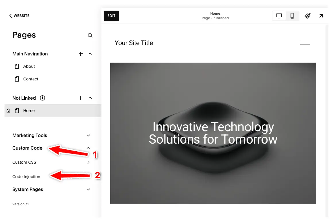 Open Code Injection in Squarespace