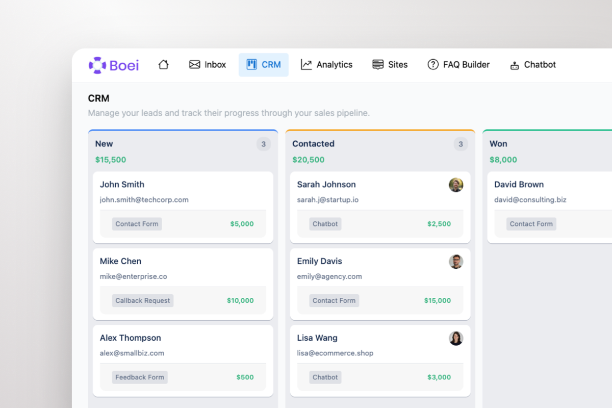 CRM visual pipeline with Kanban view