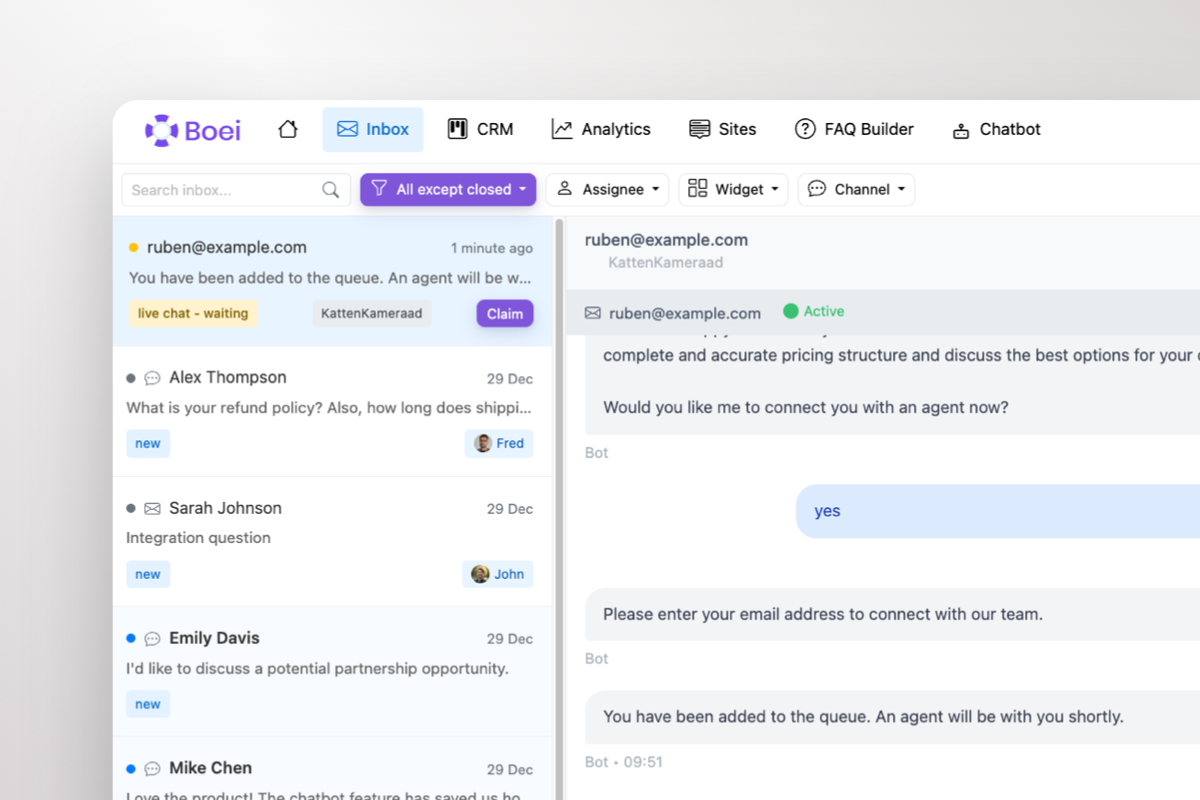 Unified inbox, single inbox with AI chatbot and WhatsApp leads